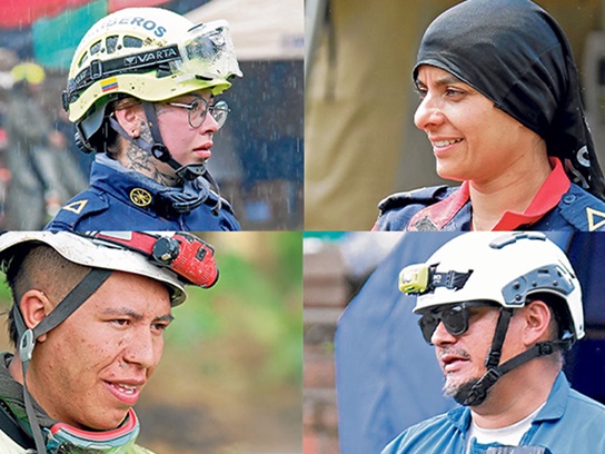 Banesa González, del Cuerpo de Bomberos Voluntarios de Villamaría; Mónica Andrea Rodas, del Cuerpo Oficial de Bomberos de Manizales; Cristian Camilo Jiménez, de la Fundación ByR, y Juan Carlos Bedoya, de la Cruz Roja Caldas son cuatro socorristas que participaron en la búsqueda y recuperación de los cuerpos de las cinco personas que murieron en el deslizamiento del 20 de febrero en la vereda Los Cuervos, de Villamaría, donde todavía falta uno por encontrar. Se destaca su valiente labor, porque no dudan en e