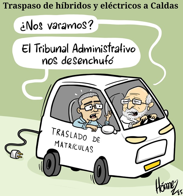 Caricatura 13 de abril del 2025: Traspaso de vehículos híbridos y eléctricos a Caldas
