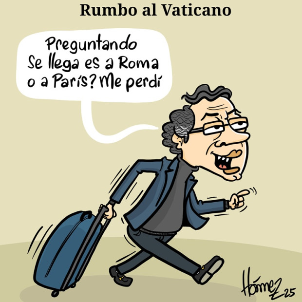 Caricatura 25 de abril del 2025: Presidente Gustavo Petro, rumbo al Vaticano