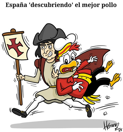 Caricatura 12 de mayo del 2025: España 'descubriendo' el mejor pollo, Frisby