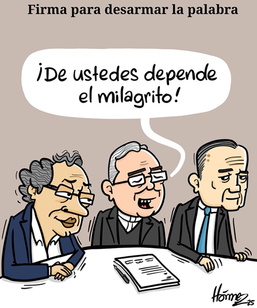 Caricatura 17 de junio del 2025: firma para desarmar la palabra en Colombia