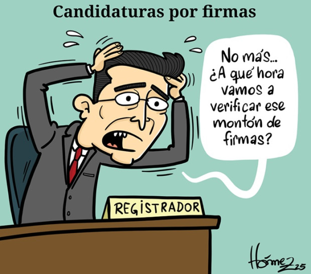 Caricatura 18 de julio del 2025: Candidaturas presidenciales por firmas, colapso para la Registraduría Nacional