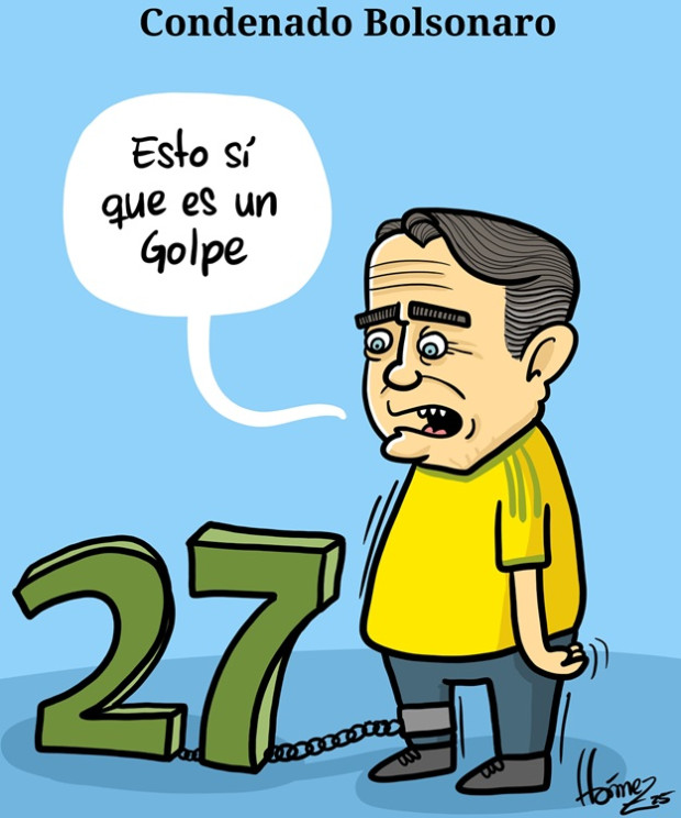 Caricatura 14 de septiembre del 2025: Jair Bolsonaro, expresidente de Brasil, condenado a 27 años de cárcel