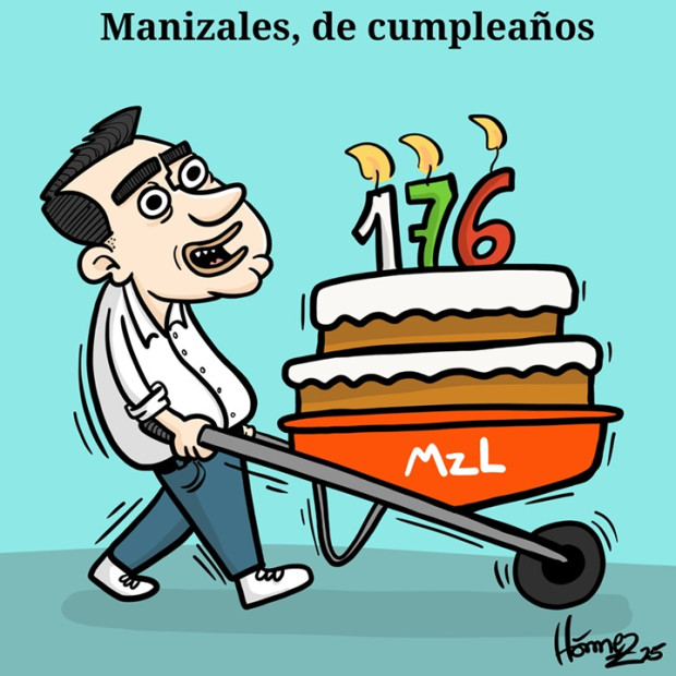 Caricatura 12 de octubre del 2025: Manizales, de cumpleaños