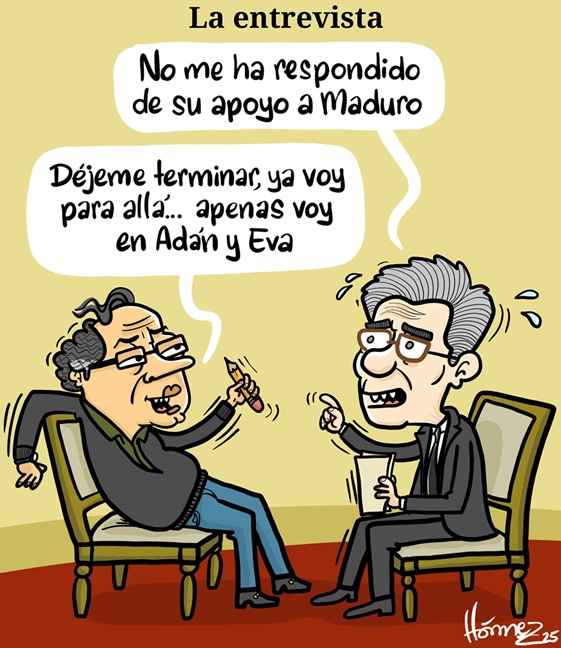 Caricatura 22 de octubre del 2025: La entrevista del presidente Gustavo Petro con el periodista Daniel Coronell
