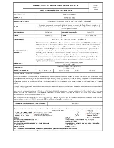 Acta de inicio se firmó hoy 13 de abril