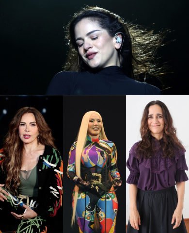 Combo de fotografías de archivo donde aparecen las homenajeadas por Billboard Mujeres Latinas en la Música 2026: (arriba) la española Rosalía, 'Mujer del año'; (abajo-i) la mexicana Gloria Trevi, premio a la 'Trayectoria artística'; (abajo-c) Ivy Queen, el de 'Pionera', y la mexicana Julieta Venagas, el de 'Excelencia artística.