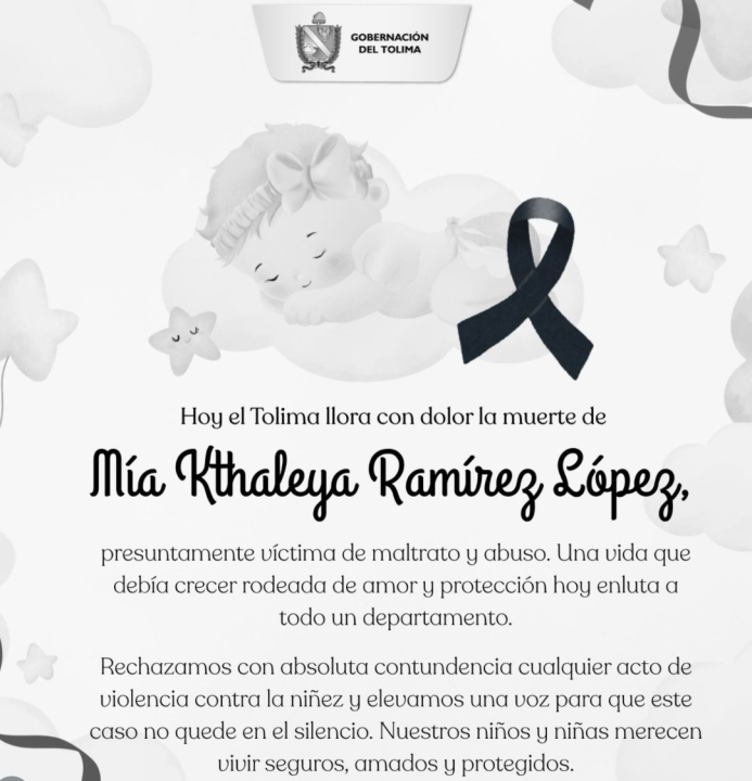 Autoridades confirman la muerte Mía Kathaleya Ramírez, una bebé de seis meses, quien habría sido abusada sexualmente por la pareja sentimental de su madre en El Espinal (Tolima).