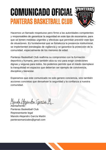 Comunicado Panteras Basketball Club