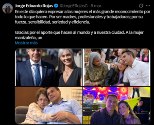El Alcalde agradeció a las mujeres de su vida Foto | Tomada de X JorgeERojasG | LA PATRIA