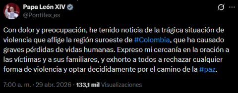 El papa se pronunció sobre la violencia en Colombia