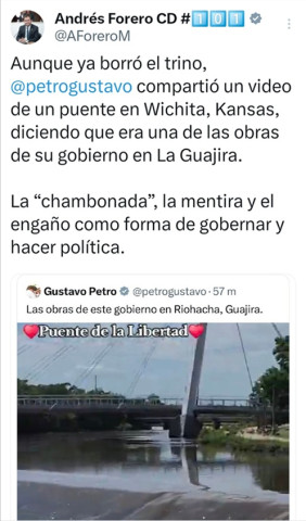 Es Norteamérica, no existe en La Guajira Foto | Tomada de la cuenta de X @AforeroM | LA PATRIA