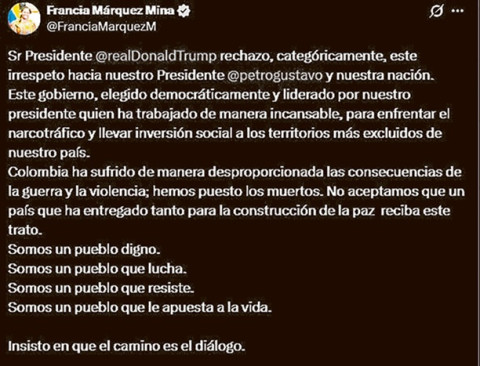 Foto | Tomada de X @FranciaMarquezM | LA PATRIA