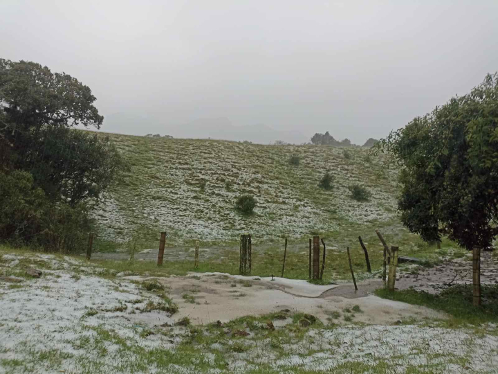 Una tormenta de granizo cubrió de blanco el corredor vial Manizales - Bogotá.