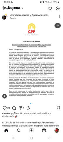 Por copiar, sin pedir permiso ni verificar Foto | Tomada de Instagram | LA PATRIA