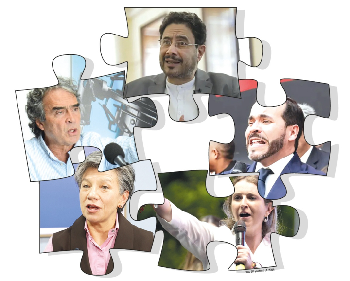 Candidatos presidenciales de Colombia: Iván Cepeda, Abelardo de la Espriella, Paloma Valencia, Sergio Fajardo y Claudia López.