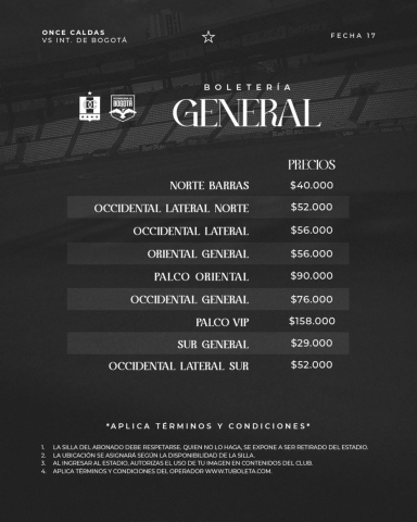 Estos son los precios de las boletas para el partido contra Inter de Bogotá