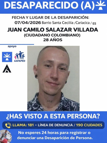 Volante de búsqueda del colombiano desaparecido en Brasil