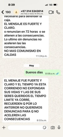Chat de una de las amenazas, según el ministro