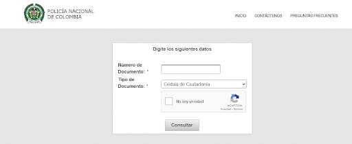 Captura de pantalla de la página de la Policía Nacional de Colombia