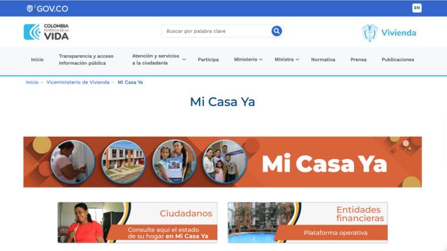 Sitio web del programa Mi Casa Ya