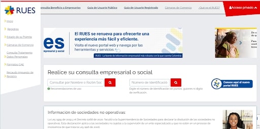 Página web del RUES