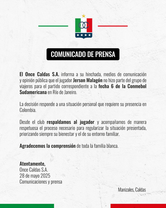 Comunicado Once Caldas