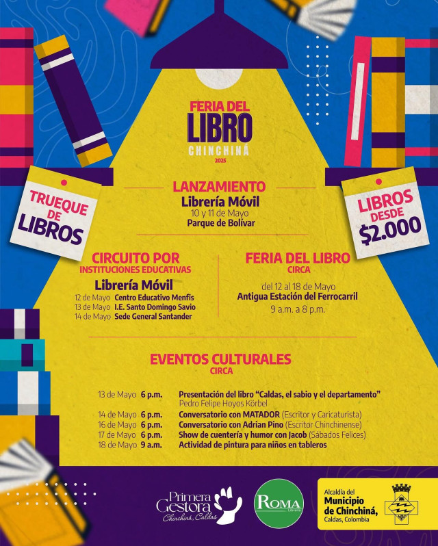 Foto| Reproducción | LA PATRIA  Chinchiná prepara para esta semana hacer la Feria del Libro con escritores regionales. Se extenderá hasta el próximo domingo. Las actividades son en el Circa. Programaron unos conversatorios. Las actividades se extenderán hasta el próximo domingo. 