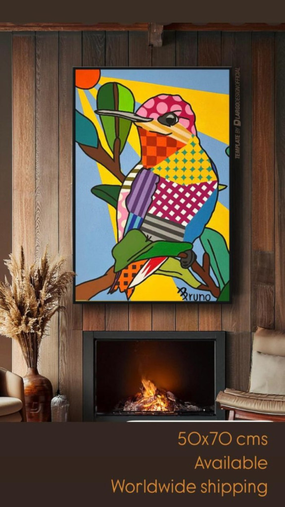 Foto | Cortesía Bruno Ángel Londoño | LA PATRIA Esta es Colibrí, la obra que Bruno expondrá en Italia. Sus referentes en el arte son Romero Brito, Andy Warhol y Robert Lichtenstein, precursores del art pop en Estados Unidos.