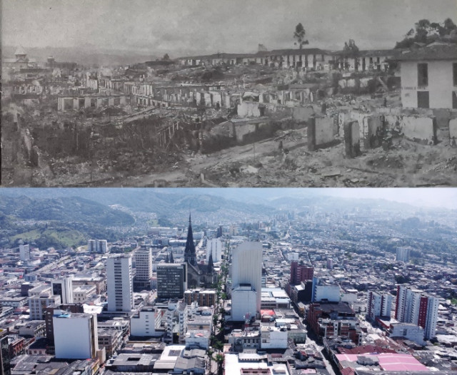 El corazón del Centro tras el incendio del 3 de julio de 1925. En el horizonte, la antigua Catedral intacta, aunque también caería un año después, en la conflagración de 1926.