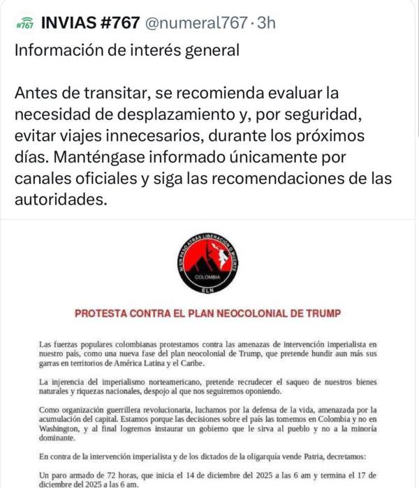 El Gobierno nacional salió a pedir perdón luego de que una cuenta del Instituto Nacional de Vías (Invías) difundió un comunicado del Eln en redes sociales.