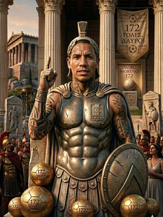 Comparándolo con un gladiador, el Once Caldas celebró en sus redes sociales el récord goleador de Dayro Moreno con esta imagen.