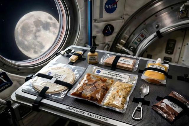 Los astronautas Reid Wiseman, Jeremy Hansen y Christina Koch muestran los alimentos que consumen a bordo de la nave Orion. Las demostraciones de qué comen y cómo preparan sus comidas se han convertido en uno de los momentos icónicos de la misión lunar&nbsp;Artemis II.