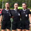 Diana Isabel, Manuela y María Camila, las Trillizas Vásquez Franco, en un partido de la Copa La Patria de Fútbol Femenino.