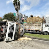 El camión transportaba heno y terminó obstaculizando un carril de descenso.