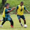 Entrenamiento del Once Caldas el viernes pasado en la cancha de la Universidad Nacional. El equipo recibe hoy al Deportivo Cali.
