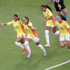 Jugadoras de Colombia celebran un gol este domingo, en un partido del Sudamericano Femenino Sub-17 entre Chile y Colombia en el estadio Pascual Guerrero, en Cali (Colombia).