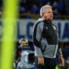 Hernán Darío Herrera, técnico del Once Caldas, en el partido de este miércoles ante Millonarios.