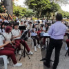 Con largas y extenuantes horas de ensayos los alumnos de la I.E San Francisco de Paula, de Chinchiná, buscan perfeccionar la ejecución de sus instrumentos.