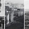 De izquierda a derecha: primera, vista del incendio; segunda y tercera, panorámica después del incendio de 1925. 