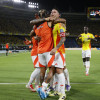 Jugadores de Colombia celebran un gol este jueves, durante un partido por las eliminatorias a la Copa Mundial 2026 entre Colombia y Bolivia en el estadio Metropolitano en Barranquilla (Colombia).