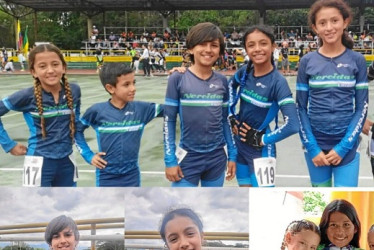Club Nereidas de Villamaría: Arriba: María Ángel Ciro Jiménez, Sebastián Gutiérrez Villegas, Emiliano García Salgado, Sofía Marín Ocampo e Isabel Alzate Leal. Abajo: María José Pérez Vásquez e Isabela Betancur Hernández.