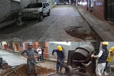 Comparativo del antes y el después de la calle 5 de Pácora.