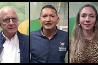 Baltazar Medina, director de Juegos; Andrés Felipe Marín, secretario del Deporte de Caldas, y Lady Yanery Hincapié, secretaria del Deporte de Manizales.