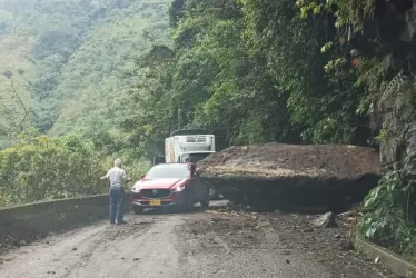 Esta es la roca que cayó a la vía. Supera el tamaño de algunos carros particulares. 