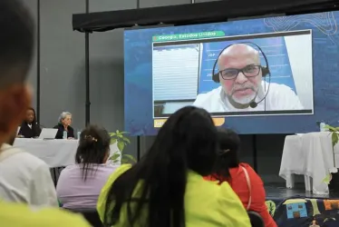 Comparecencia del exjefe paramilitar Salvatore Mancuso a través de una videoconferencia, hoy, en Montería. 