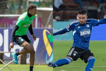 El marmateño Nelson Deossa, de Atlético Nacional (izquierda), y el manizaleño Israel Alba, de Millonarios, son la cuota caldense en la final de la Liga BetPlay Dimayor I 2023.