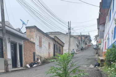 Este es el hueco de la vía que taparon con materiales y en el que crecen plantas. La ciudadanía solicita reparo.  Foto Albeiro Rudas