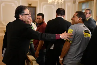 El presidente, Gustavo Petro, este viernes en el encuentro con taxistas en la Casa de Nariño. 