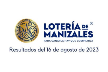 Logo de la Lotería de Manizales. Debajo dice "resultados del 16 de agosto de 2023"